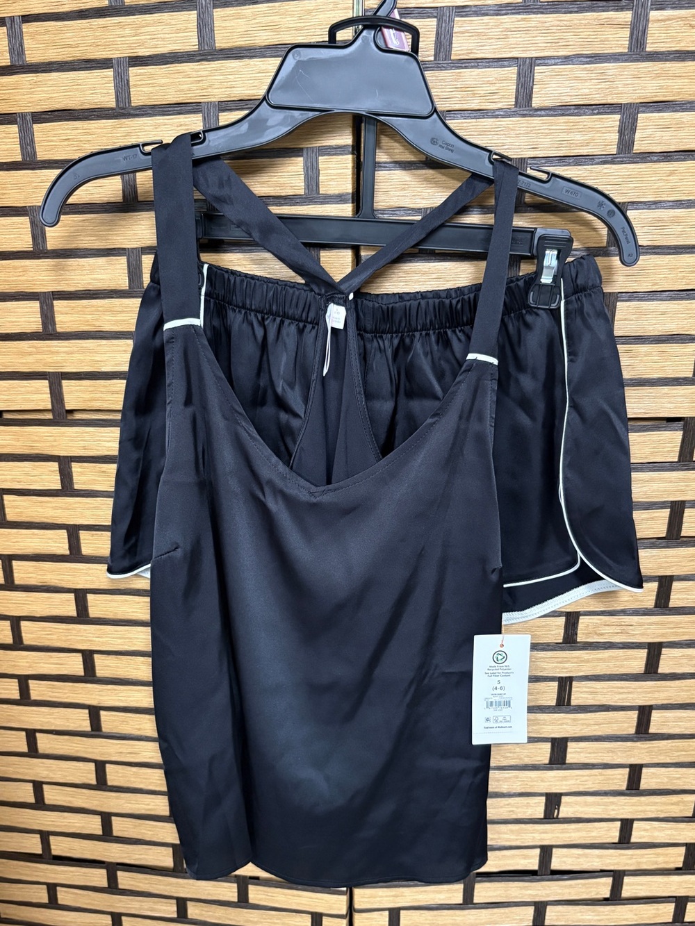 Joyspun black satin two piece pajama short set size small